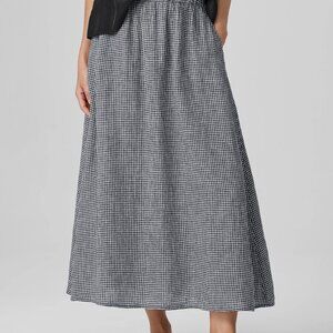 Eileen Fisher | Organic Linen Pocket Skirt | Black & White Gingham | Size Medium